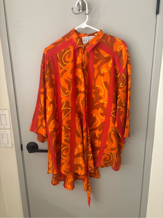 Gianfranco Ferre Tops - Vintage Gianfranco Ferre Pure Silk Blouse Made in Italy Orange Red Print